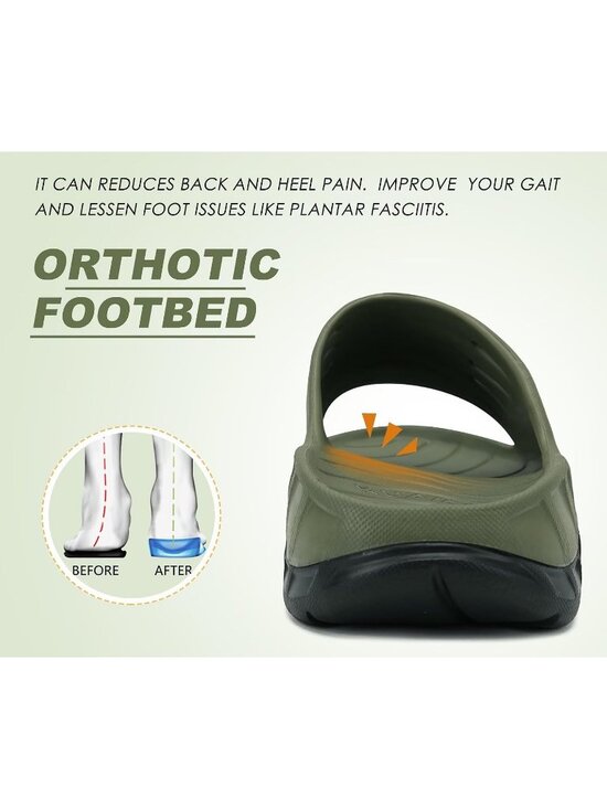 Men\'s Green Black Recovery Orthotic Arch Support Open Toe Slides Slipper Shoes main image 6